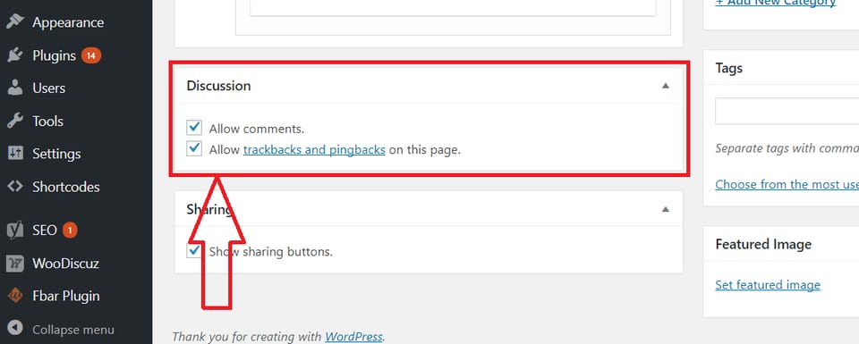 enable or disable comments on posts