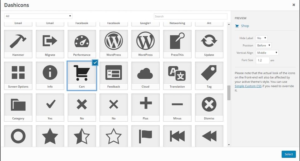 Select menu icon